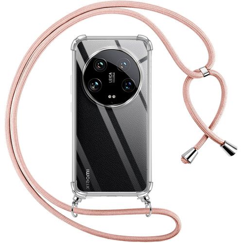Kal-Coque Pour Xiaomi 14 Ultra Avec Cordon, Transparente Silicone Housse Avec Réglable De Collier Anti-Chute Etui Pour Xiaomi 14 Ultra, Ètuis À Bandoulière 6.73"", Rose
