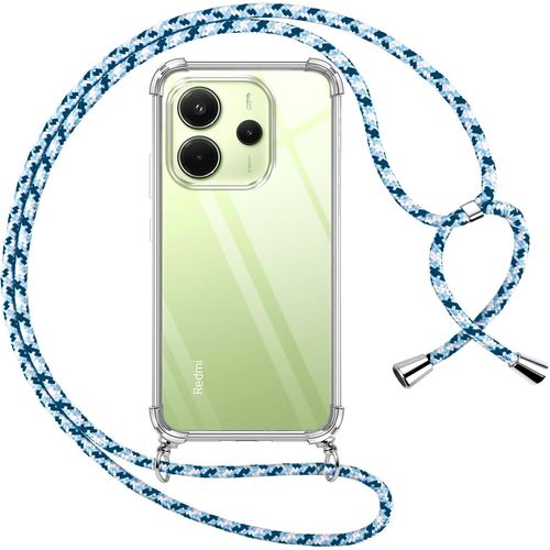 Kal-Coque Pour Xiaomi Redmi Note 14 4g Avec Cordon, Transparente Silicone Housse Avec Réglable De Collier Anti-Chute Etui Pour Xiaomi Redmi Note 14 4g, Ètuis À Bandoulière 6.67"", Bleu