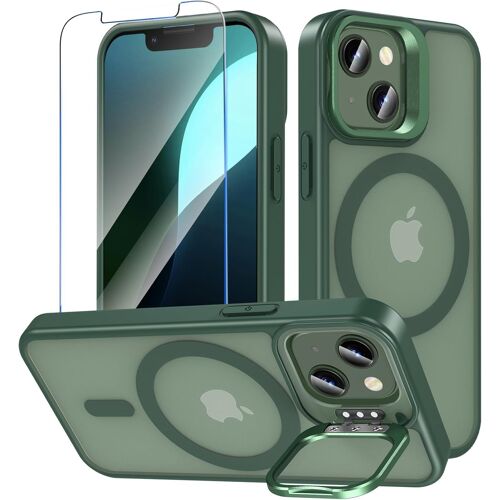KALANKA-Coque pour iPhone 13/12 Mini avec Béquille Intégrée,Compatible avec MagSafe, Housse Militaire avec Protection Écran, Étui Magnétique Antichoc, Résistant Rayures, Translucide Vert