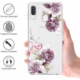 Sjzg-2 Pièces Coque Pour Samsung Galaxy A20e 5,8"", Ultra Mince Transparente Souple Silicone Tpu Avec Motif Fleur Mignon Étui Pour Filles Femmes, Antichoc Anti-Rayures Bumper Protection Housse Case