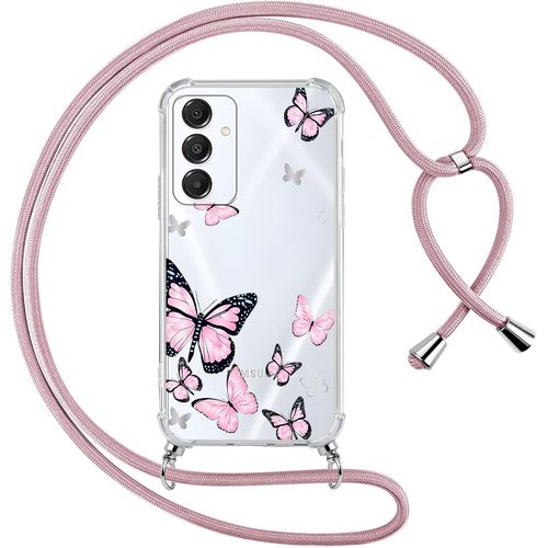 Coque Avec Cordon Pour Samsung Galaxy A16 5g 6,7"", Collier Étui Transparente Aesthetic Motif Papillon Femmes Filles Case, Silicone Tpu + Pc Antichoc Housse Tour De Cou Laniere Corde Cover, 04