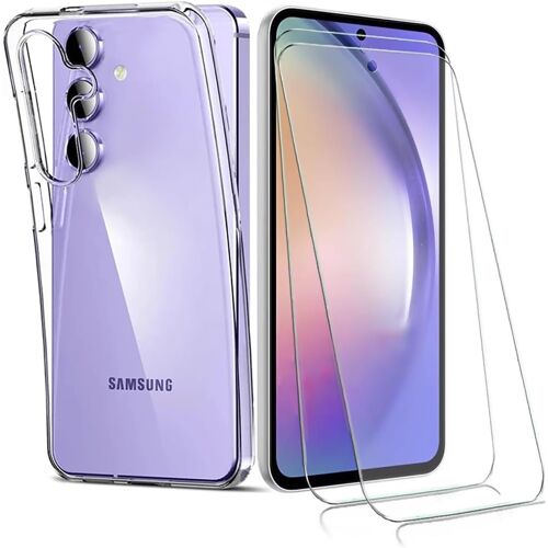 KAL-Coque 3 En 1 Pour Samsung A35 [2 Films De Protection En Verre] [1 Coque Transparente] [Matériau Allemand] [Ultra Fin] Coque De Protection Transparente En Verre Blindé Pour Samsung Galaxy A35