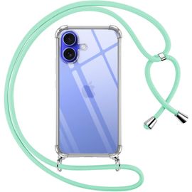 Aer-Coque Pour Iphone 16 Plus Avec Cordon, Transparente Silicone Housse Avec Réglable De Collier Anti-Chute Etui Pour Iphone 16 Plus, Ètuis À Bandoulière 6.7"", Vert