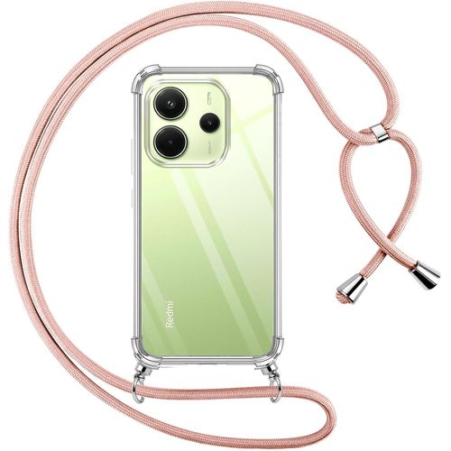 Kal-Coque Pour Xiaomi Redmi Note 14 4g Avec Cordon, Transparente Silicone Housse Avec Réglable De Collier Anti-Chute Etui Pour Xiaomi Redmi Note 14 4g, Ètuis À Bandoulière 6.67"", Rose