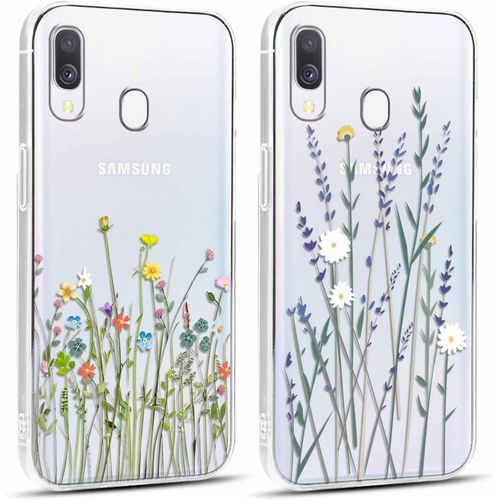 2 Pi¿¿ces Coque pour Samsung Galaxy A40 5,9"", Ultra Fine Souple Transparente Silicone TPU avec Motif Fleur Design ?tui, Antichoc Anti-Rayures Bumper Protection Housse pour Samsung A40