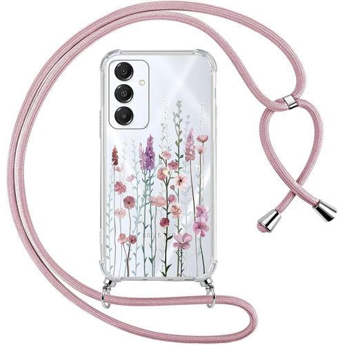 CFUS-Coque avec Cordon pour Samsung Galaxy A16 5G 6,7"", Transparente Aesthetic Motif Fleur Étui Collier Tour de Cou Lanière Corde Lanyard Case, Silicone TPU + PC Antichoc Housse pour Samsung A16,03