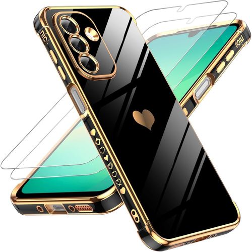 Coque Pour Samsung Galaxy A26 5g Avec 2 Verre Trempé Silicone Forme De Coeur D'amour, Housse Étui De Protection Antichoc Anti-Rayures Souple Tpu Légère Coque Samsung A26 5g- Noir