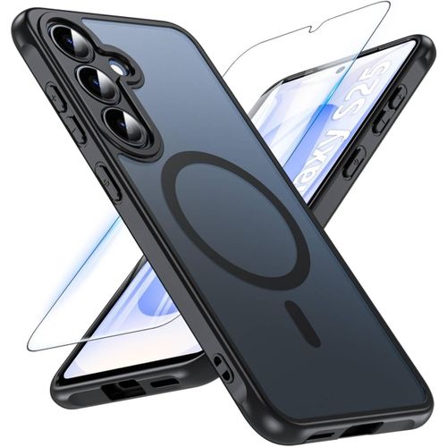 Kal-Coque Pour Samsung Galaxy S25, Magnétique Coque Samsung S25 Avec Magsafe Avec Verre Trempé, Anti-Jaune Antichoc Coque S25 Translucide Mat Extérieur Étui De Protection Pour S25 6.2'', Noir