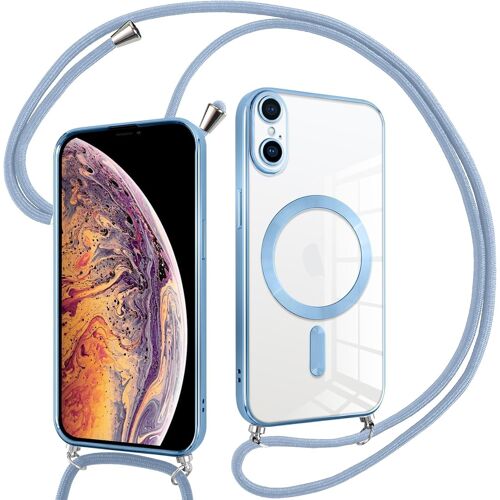 SJZG-Coque Pour Iphone Xs Max Avec Cordon, Compatible Avec Magsafe, Transparent Silicone Ultra Mince Housse Avec Avec Réglable Collier, Antichoc Protection Magnétique Housse, Bleu