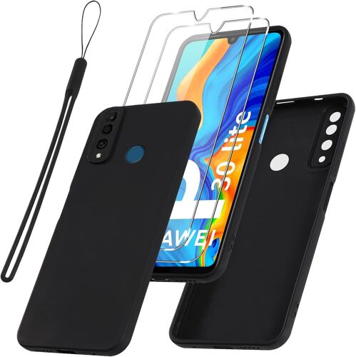 LORANKA-Coque pour Huawei P30 Lite/Nova 4e avec 2 Pièces Verre Trempé, Etui Souple TPU Silicone Antichoc Anti-Rayures Ultra Fine Housse Compatible avec Huawei P30 Lite, Noir