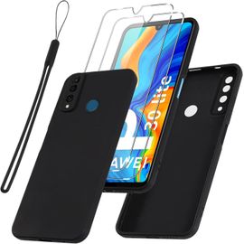 LORANKA-Coque pour Huawei P30 Lite/Nova 4e avec 2 Pièces Verre Trempé, Etui Souple TPU Silicone Antichoc Anti-Rayures Ultra Fine Housse Compatible avec Huawei P30 Lite, Noir