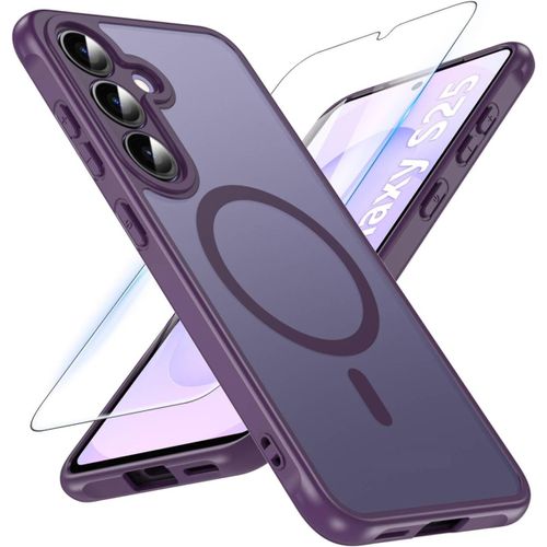 Kal-Coque Pour Samsung Galaxy S25, Magnétique Coque Samsung S25 Avec Magsafe Avec Verre Trempé, Anti-Jaune Antichoc Coque S25 Translucide Mat Extérieur Étui De Protection Pour S25 6.2'',Violet