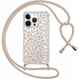 TTDAZ-Coque avec Cordon pour iPhone 15 Pro Max de Collier, Étui Transparent Aesthetic avec Motif Léopard en Silicone Souple Fond de Panier PC Dur, Housse avec Réglable Portable Lanyard Case