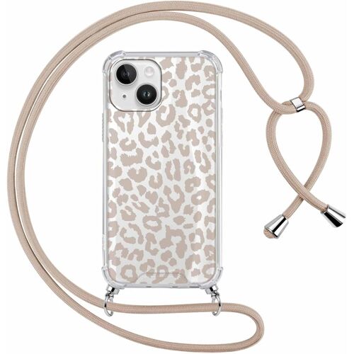 acdsgd-Coque pour iPhone 14/iPhone 13 avec Cordon de Collier,Cadre Transparent en Silicone Souple PC Dur Léopard Motif Housse avec Réglable Kaki 63in Cordon Portable Lanyard Case