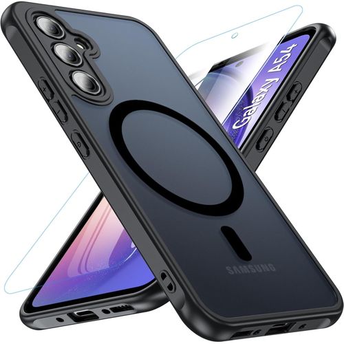 Coque magnétique MagSafe pour Samsung Galaxy A54 5G - translucide mate, mince anti-traces, verre trempé 9H inclus, bords TPU renforcés (noir)