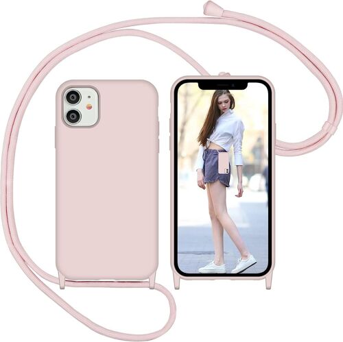 Coque Avec Cordon Pour Iphone 11, Liquide Silicone Coque Collier Réglable Téléphone Étui Portable Lanyard Case Protection Complète Cover De Iphone 11¿Or Rose, 6.1""¿