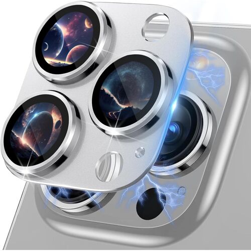 Caméra Arrière Protecteur Compatible avec Phone 15 Pro/iP 15 Pro Max Protection Lentille Aluminium Verre Trempé Protecteurs D'Objectif pour Phone 15 Pro/15 Pro Max - Argent