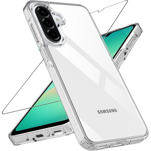 Clair Coque pour Samsung Galaxy A26 5G avec 1 Verre Trempé, Anti-Rayures Dur Dos PC et Antichoc Bumper TPU, Anti-jaunissement Ultra Mince Transparent Housse Etui de Protection Samsung A26