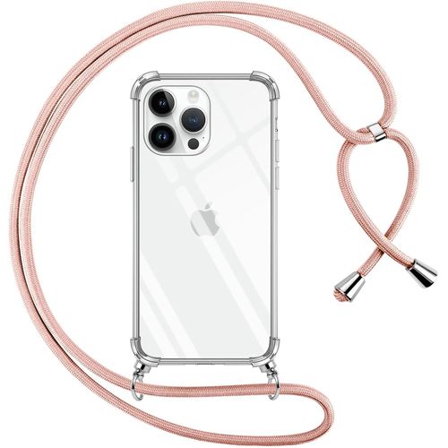 Ayu-Coque Pour Iphone 14 Pro Max Avec Cordon, Transparente Silicone Housse Avec Réglable De Collier Anti-Chute Etui Pour Iphone 14pro Max, Ètuis À Bandoulière 6.7"", Rose