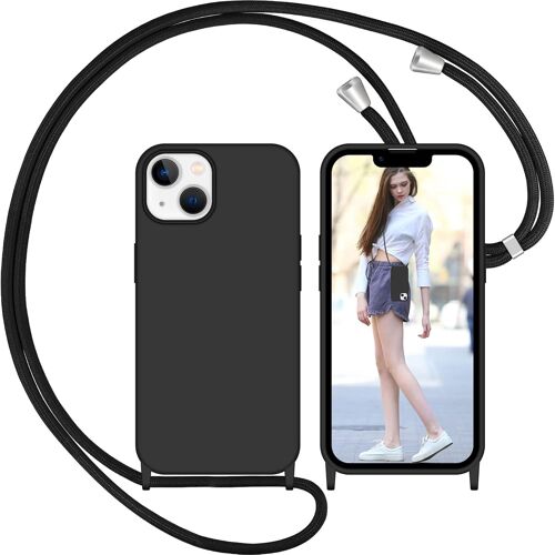 KAL-Coque Avec Cordon Pour Iphone 14, Liquide Silicone Coque Collier Réglable Téléphone Étui Portable Lanyard Case Protection Complète Cover De Iphone 14(Noir, 6.1"")