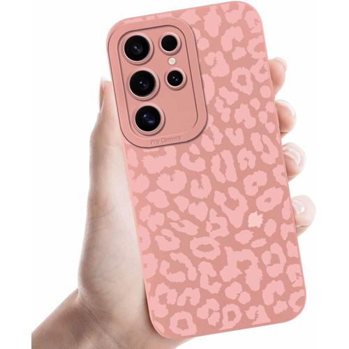 Coques Pour Samsung Galaxy S23 Ultra 5g 6,8'', Étui Rose Souple Tpu Silicone Aesthetic Modèle Léopard Dessin Durable Fine Housse De Antichoc Camera Protection Cover Cadeau Filles, 07