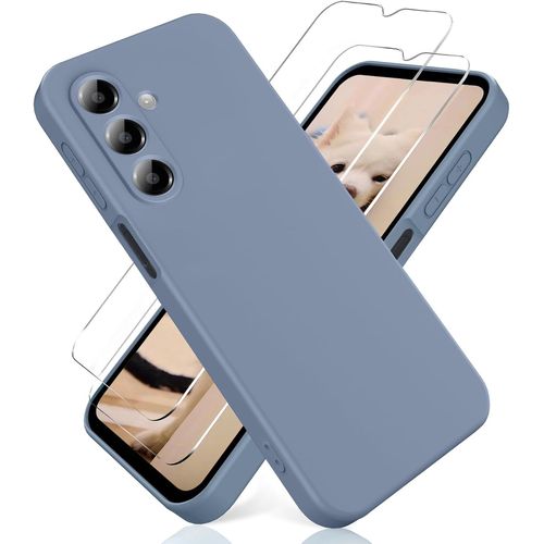 Coque Pour Samsung Galaxy A26 5g, Avec [2 Pièces] Protection D'écran En Verre Trempé, Housse Silicone Tpu Souple Liquide - Gris Lavande