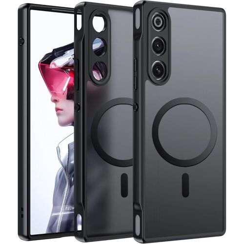 KAL-Magnétique Coque Pour Zte Nubia Redmagic 10 Air/Red Magic 10 Air Case Avec Magsafe, Anti-Chute Silicone Souple + Acrylique Givré Coque, Etui Translucide Mat Arrière Housse- Noir