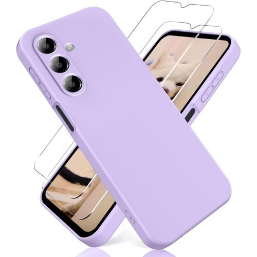 AEFJ-- Coque pour Samsung Galaxy A17 4G/5G, avec [2 Pièces] Protection d'écran en Verre Trempé, Housse Silicone TPU Souple Liquide - Violet