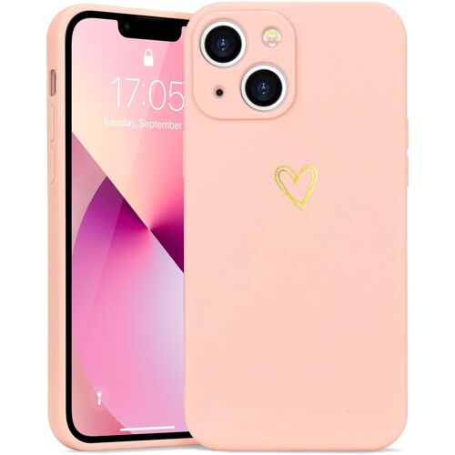 KAL-Coque Compatible Avec Iphone 13 Antichoc Coque Silicone Tpu Avec Motif Coeur D'Amour Doré Mignon Étui Protection Complète Souple Pour Iphone 13 6,1 Pouces (Rose)