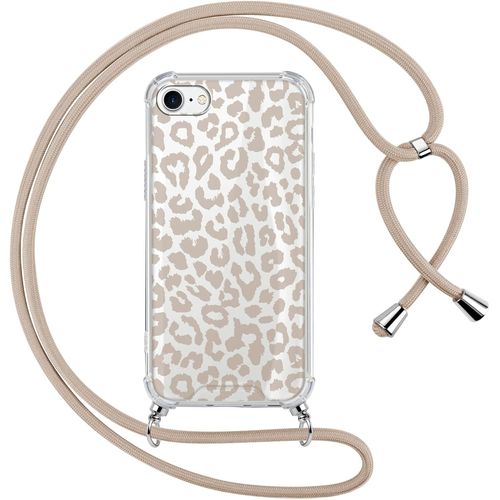 Coque Avec Cordon Pour Iphone 7/8/Iphone Se 2022/2020 4,7"", Aesthetic Motif Léopard Marron Case Étui Transparent Silicone Pc Lanyard Housse Protection Avec Collier Corde Cover Femmes, 01