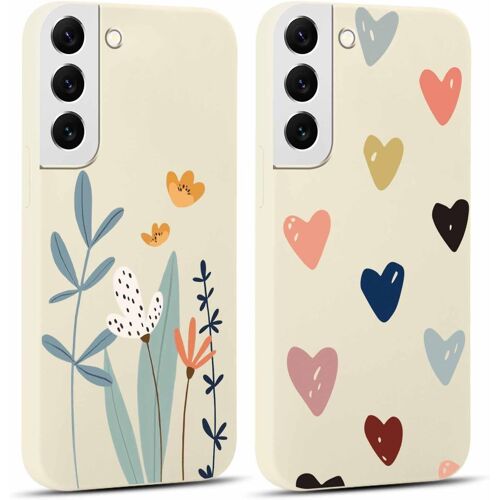 TRAHOO-2 Pièces Coque pour Samsung Galaxy S22 5G 6,1"", Ultra Fine Souple Silicone TPU avec Motif Design Étui, Antichoc Anti-Rayures Bumper Protection Housse pour Samsung S22 5G, Fleur & Coeur d'amour