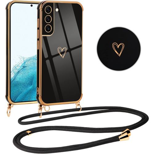 Coque Pour Samsung Galaxy S22 Plus 5g Avec Cordon De Collier, Galvanisé Etui Housse Avec Motif Coeur D'amour, Antichoc Anti-Rayures Case Avec Bandoulière Pour Samsung S22+ 5g 6.55"", Nior