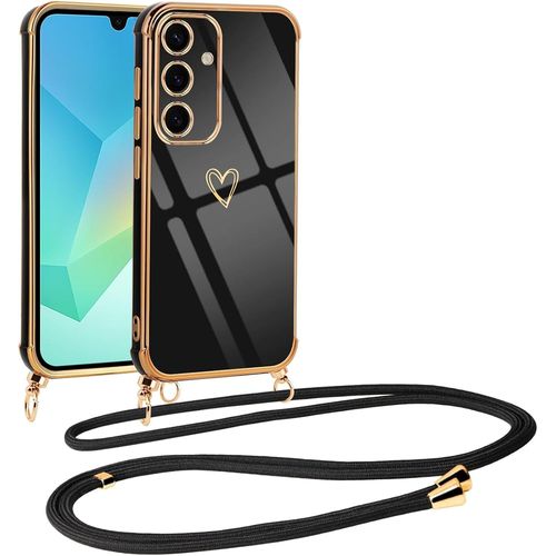 Coque Pour Samsung Galaxy A16 5g Avec Cordon De Collier, Galvanisé Etui Housse Avec Motif Coeur D'amour, Antichoc Anti-Rayures Case Avec Bandoulière Pour Samsung A16 5g 6.7"", Nior