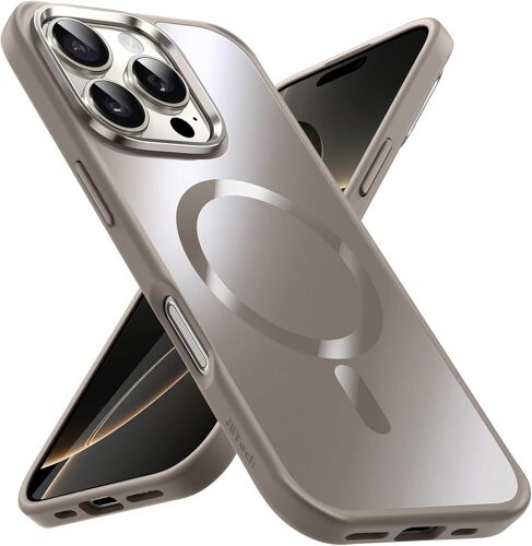 SJZG-Coque Magnétique Pour Iphone 16 Pro 6,3 Pouces Compatible Avec Magsafe, Étui Housse De Métallique De Luxe Lustre Dos Mat Fine Antichoc Galvanisée (Titane Naturel)