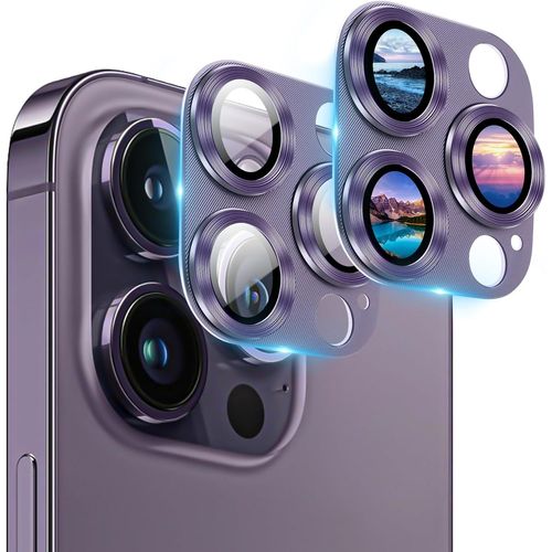 Ckl-Protecteur D'objectif D'appareil Photo (Lot De 2) Pour Iphone 14 Pro Et Iphone 14 Pro Max Protection D'objectif D'appareil Photo,Cadre En Métal En Verre Trempé 9h (Violet Foncé)