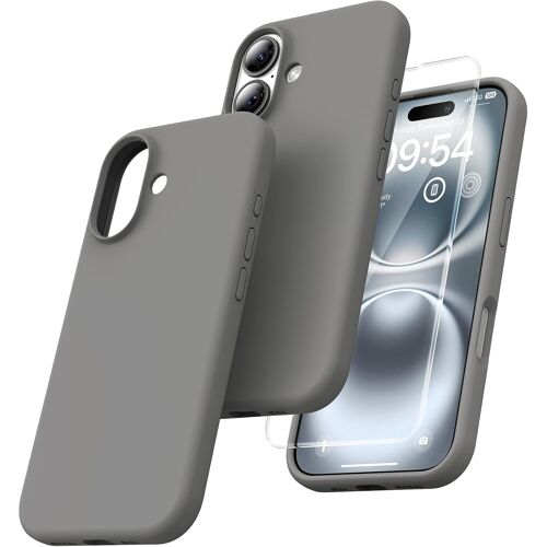 Coque pour iPhone 16, Doublure Douce en Tissu Microfibre, Anti-Choc, Anti-Rayures, Coque en Silicone pour iPhone 16 6,1 Pouces, Titane Gris