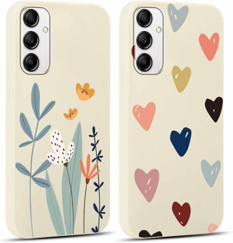 SJZG-2 Pièces Coque Pour Samsung Galaxy A14 5G 6,6"", Ultra Fine Souple Silicone Tpu Avec Motif Design Étui, Antichoc Anti-Rayures Bumper Protection Housse Pour Samsung A14 5G, Fleur & Coeur D'Amour