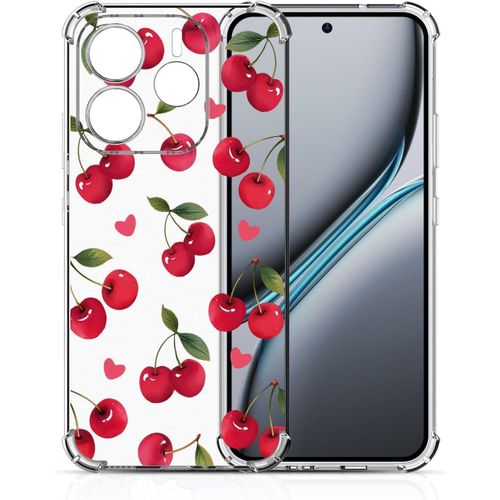 Kal-Coque Transparente Pour Xiaomi Redmi Note 14 4g (Eu Version), Silicone Tpu Housse Pour Filles Femmes Garçons, Motif Mignon Floral Anti-Choc Hd Clair Étui Protection Case, Cerise