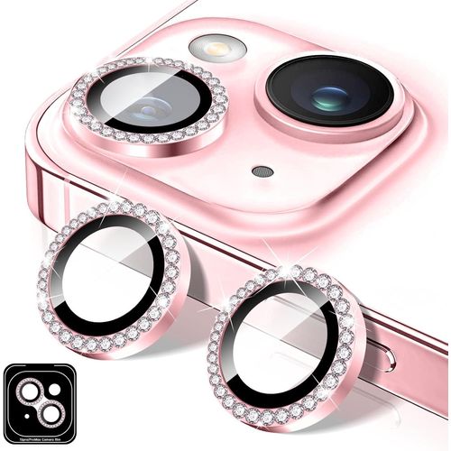 Protecteur D'objectif D'appareil Photo Diamond Pour Iphone 13/Iphone 13 Mini, Couvercle D'objectif De Caméra En Verre Trempé À Paillettes, Autocollants De Film D`Anneaux En Métal