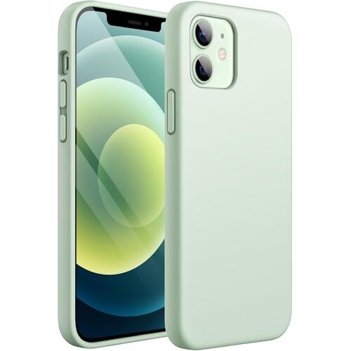 Coque en Silicone pour iPhone 12 Mini 5,4 Pouces, étui de Protection Complète du Corps au Toucher Soyeux, Housse Doublure Douce en Tissu Microfibre, Anti-Chocs (Vert Clair)