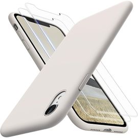 Coque Iphone Xr 6,1'' En Silicone Liquide + 2 Verres Trempés 9h, Anti-Rayures, Antichoc 360° Avec Bords Surélevés (1,5 Mm Caméra / 1,8 Mm Écran) ¿ Gris Clair, Remplacement À Vie