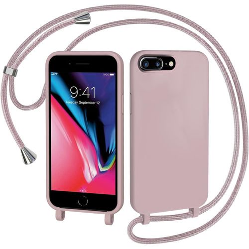 Coque Pour Iphone 6 Plus/Iphone 7 Plus/Iphone 8 Plus Avec Cordon, Collier Étui Silicone Liquide Avec Tour De Cou Lanière En Corde Souple Tpu Antichoc Housse - Rose