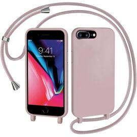 Coque pour iPhone 6 Plus/iPhone 7 Plus/iPhone 8 Plus avec Cordon, Collier Étui Silicone Liquide avec Tour de Cou Lanière en Corde Souple TPU Antichoc Housse - Rose