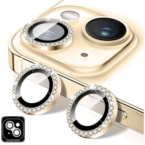 Protecteur D'objectif D'appareil Photo Diamond Pour Iphone 13/Iphone 13 Mini, Couvercle D'objectif De Caméra En Verre Trempé À Paillettes, Autocollants De Film D`Anneaux En Métal