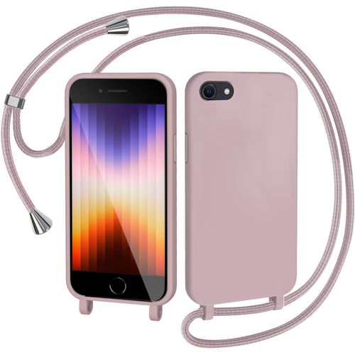 Coque Pour Iphone 6 / Iphone 7 / Iphone 8 / Iphone Se 2020/2022 Avec Cordon, Collier Étui Silicone Liquide Avec Tour De Cou Lanière En Corde Souple Tpu Antichoc Housse - Rose