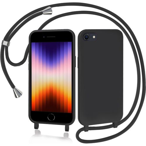 Coque Pour Iphone 6 / Iphone 7 / Iphone 8 / Iphone Se 2020/2022 Avec Cordon, Collier Étui Silicone Liquide Avec Tour De Cou Lanière En Corde Souple Tpu Antichoc Housse - Noir