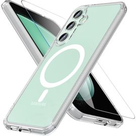 CAUC-Coque pour Samsung Galaxy S23 FE 5G,Compatible avec MagSafe avec Verre Trempé,[Protection Militaire] Magnétique Coque Samsung S23 FE Étui Arrière Housse Fine Antichoc Case pour S23 FE, Clear