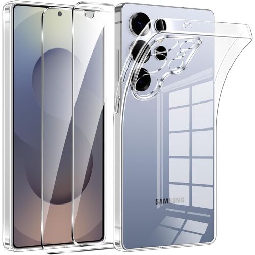 KAL-Coque 3 En 1 Pour Samsung S25 Ultra [2 Films De Protection En Verre] [1 Coque Transparente] [Matériau Allemand] [Ultra Fin] Coque De Protection Transparente En Verre Blindé Pour Samsung Galaxy