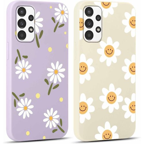 TRAHOO-2 pièces Violet Coque pour Samsung Galaxy A13 4G 6,6"" Motif de Fleurs et Feuilles Fille Femme Étui,Housse de Protection Antichoc TPU Mignon Aesthetic Design Case Cover pour Samsung A13 4G,Beig