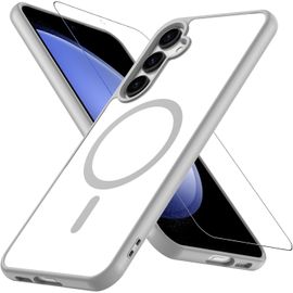 CAUC-Coque pour Samsung Galaxy S23 FE 5G, Compatible avec MagSafe avec Verre Trempé, [Protection Militaire] Magnétique Coque Samsung S23 FE Étui Arrière Housse Fine Antichoc Case pour S23 FE, Gris